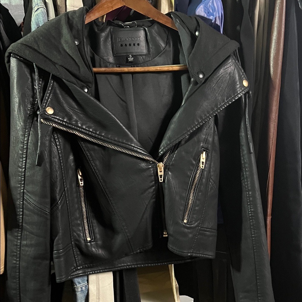 Blank NYC Black Leather Jacket with Gold Zippers